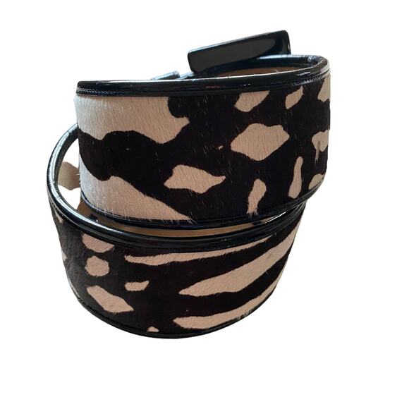 Ann Taylor Cow Print Wide Accent Belt with Black Genuine Leather Trim size Small - Picture 9 of 14
